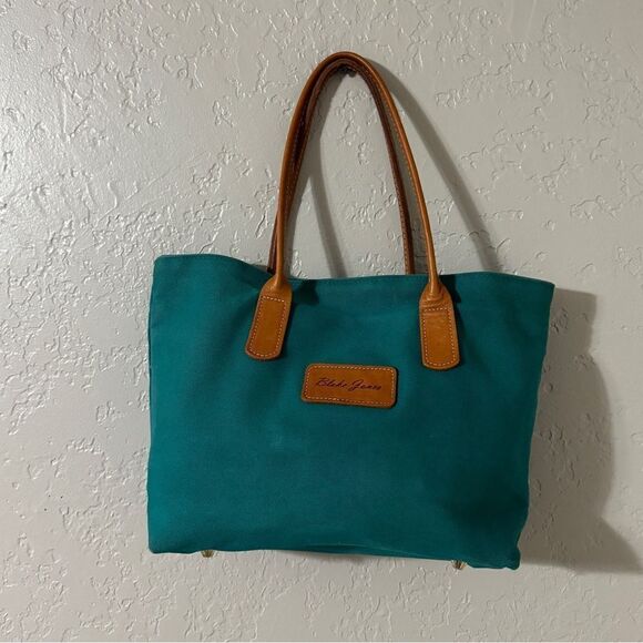 Blake Jones Designs Tote Should Bag Teal Canvas Leather Strap - Picture 1 of 11